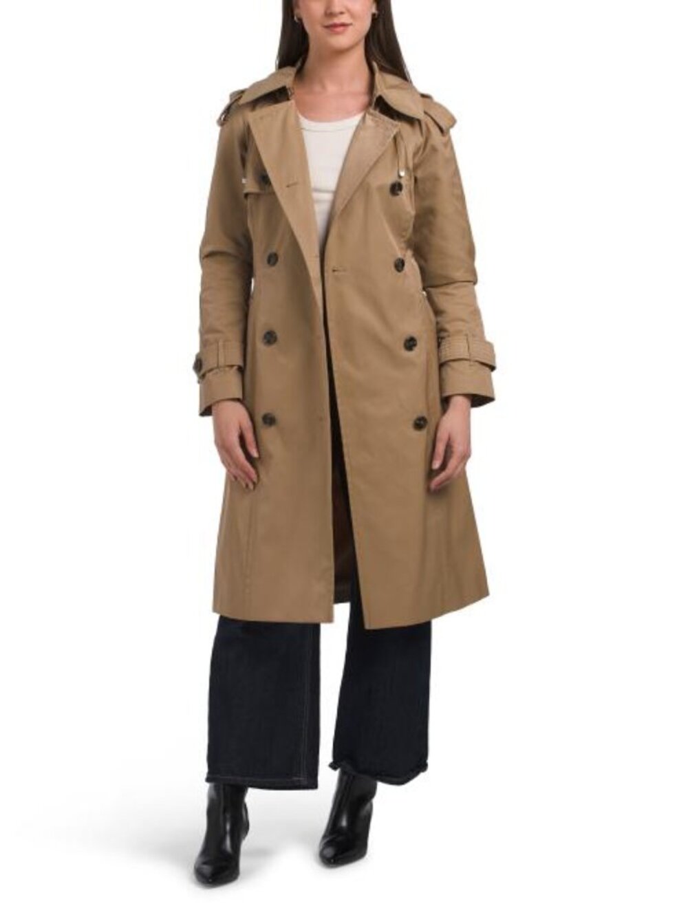 LONDON FOG Long Belted Trench Coat With Hood